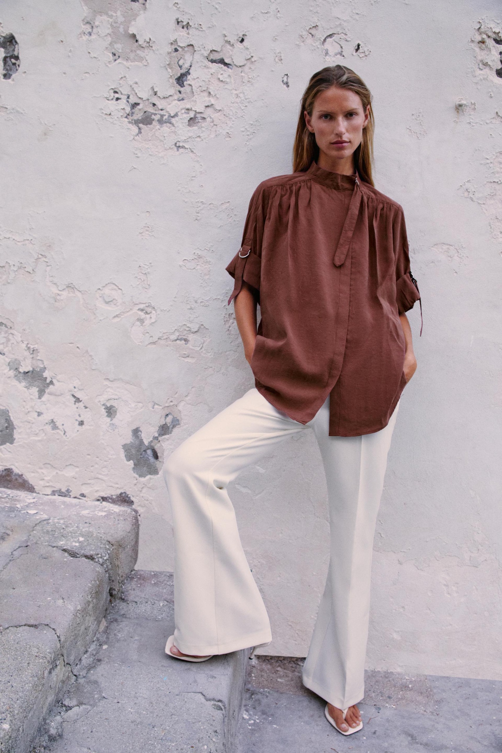 Buckle Flare Trousers - Ecru - Xs