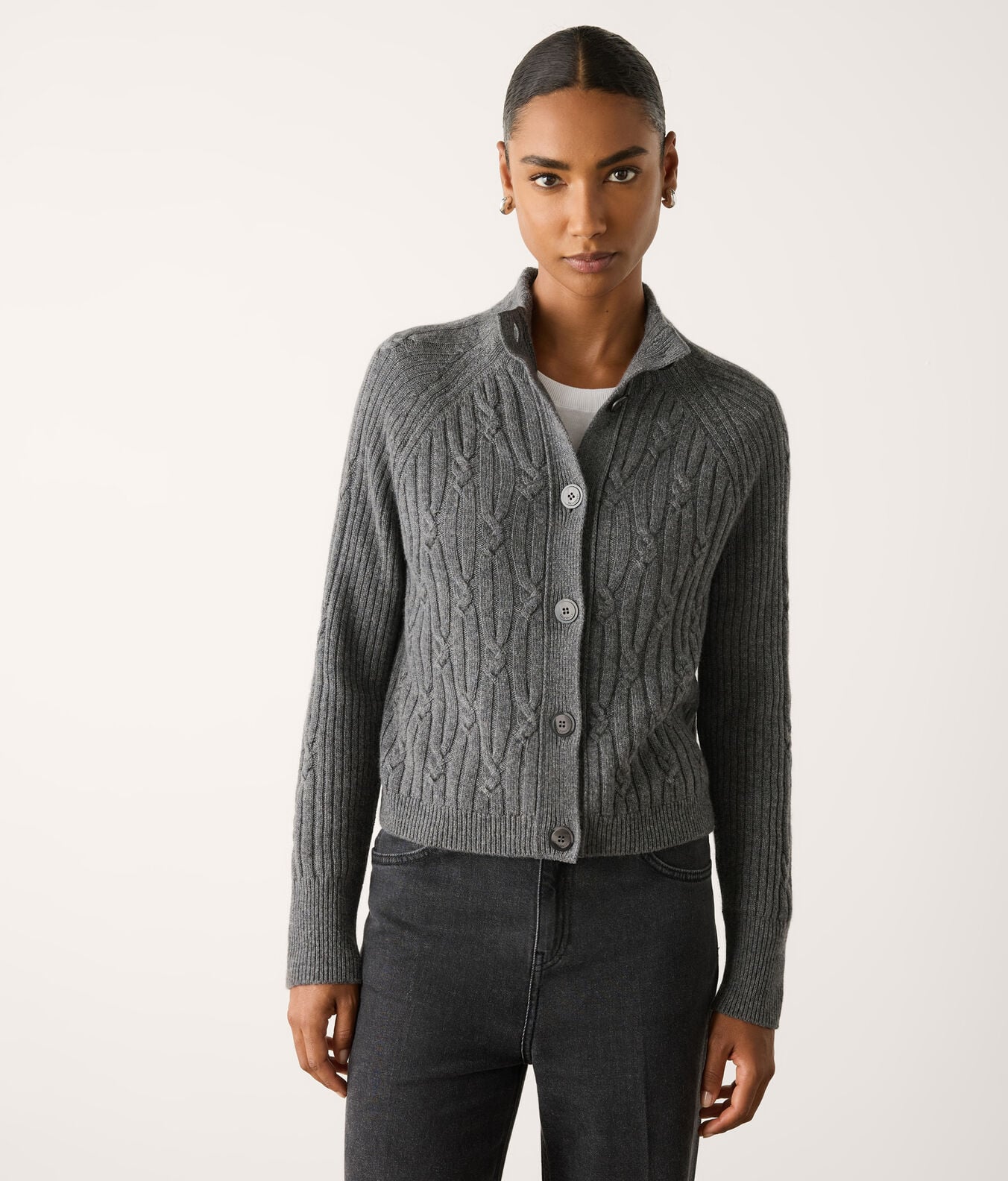 Falconeri Ultrasoft Cashmere ribbed cable-knit cardigan in gray