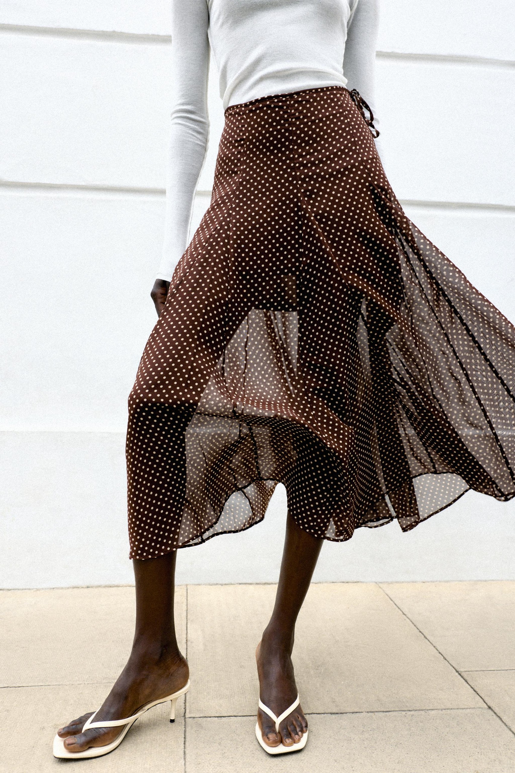Polka Dot Midi Skirt - Brown / Ecru - Xs