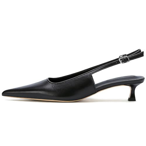 Kysbloes Women Pointed Toe Slingback Kitten Heels Pointed Toe Pumps,black,9