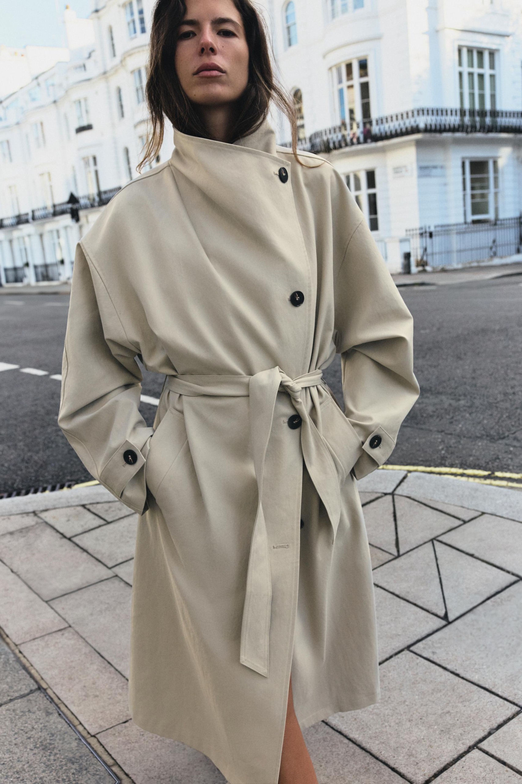 Water-Repellent and Wind-Resistant Belted Trench Coat - Stone - Xs