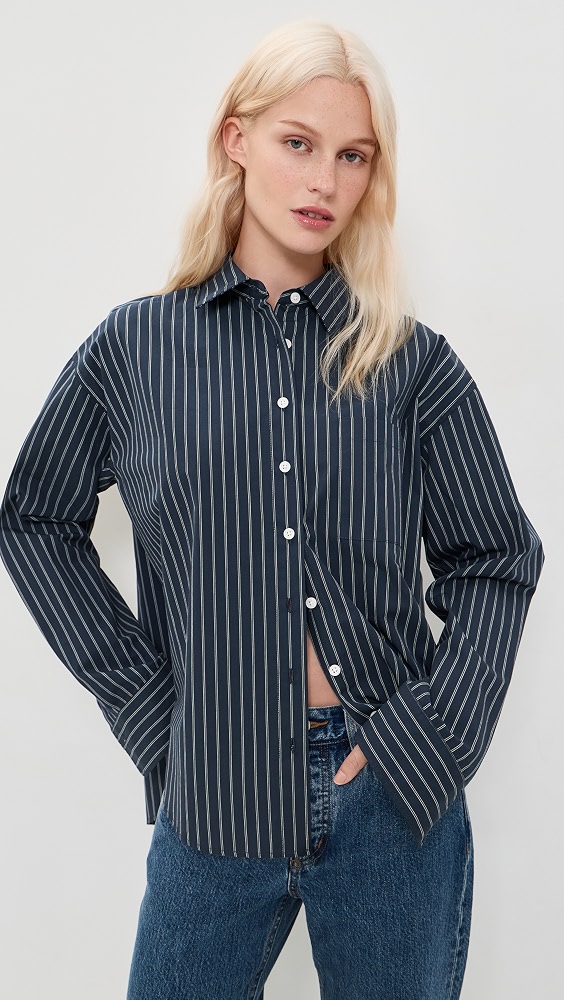 The Poplin Easy Shirt - Navy Stripe