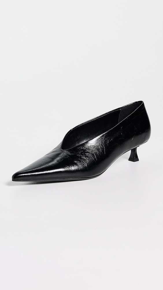 Cherry Kitten Heels - Black Crinkle