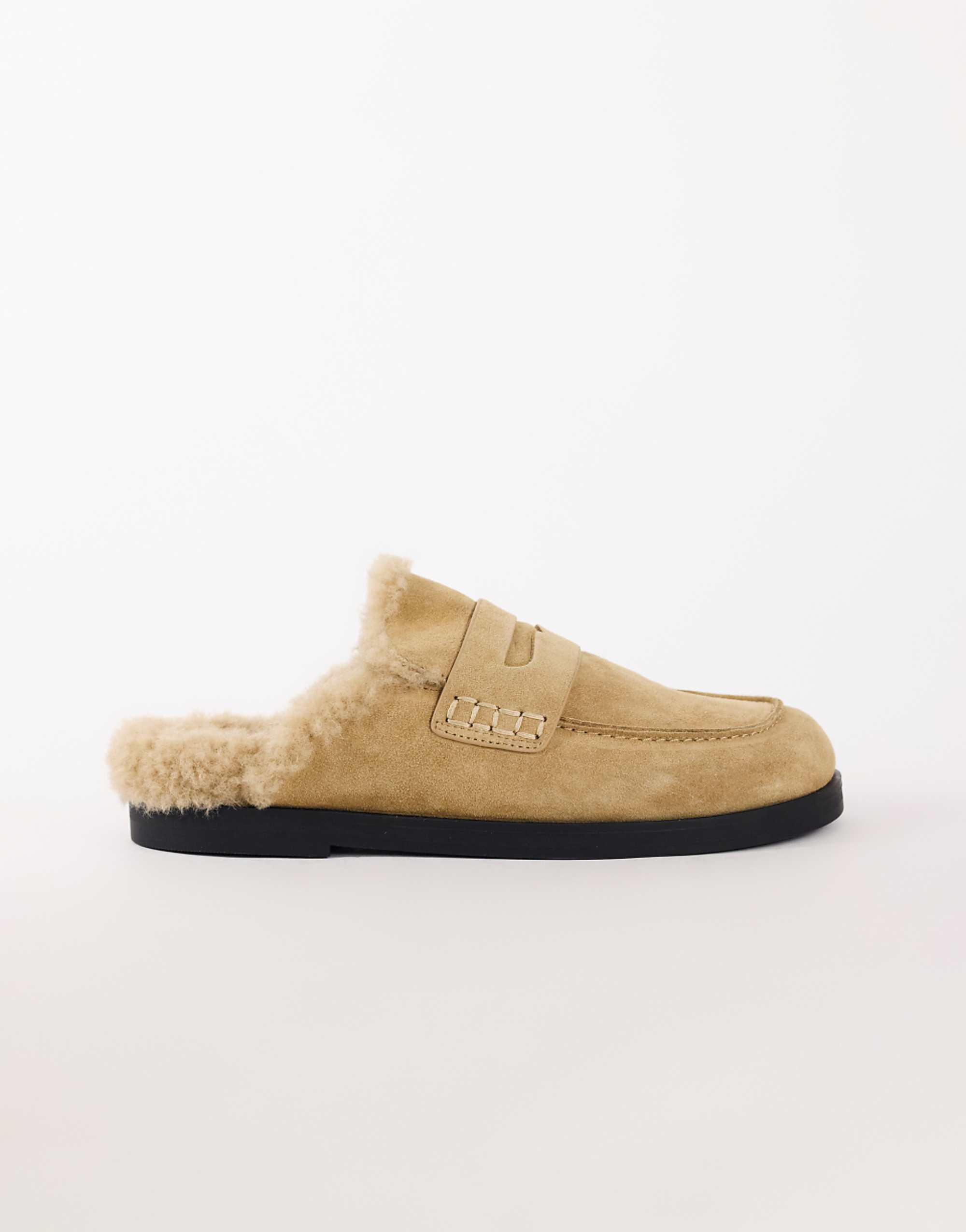 Topshop Addie Real Suede Mule Loafer With Shearling in Sand