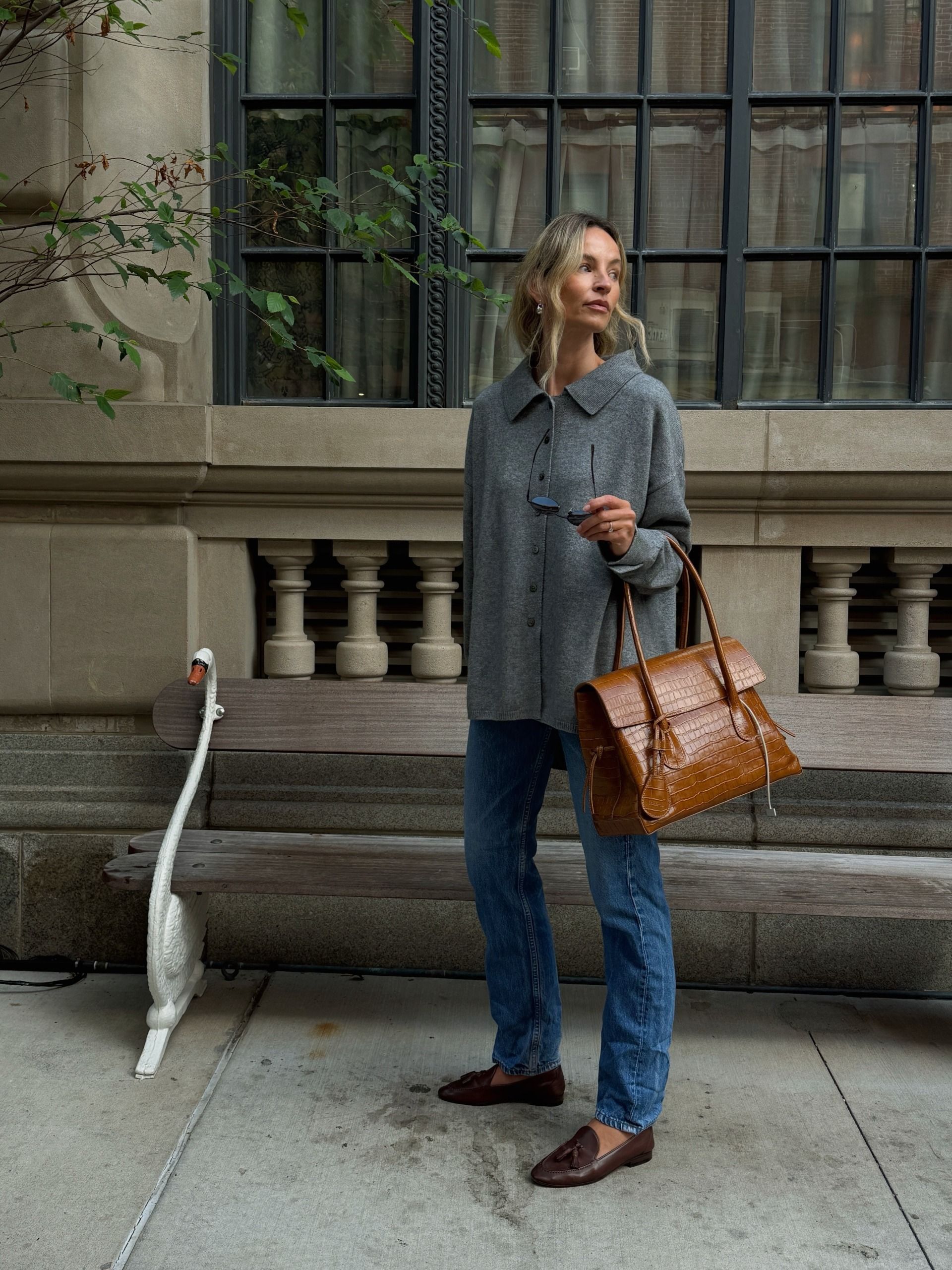 Woman wearing a fall outfit idea.
