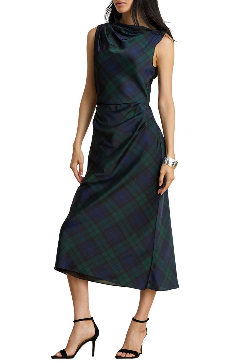 Plaid Satin Charmeuse Sheath Dress