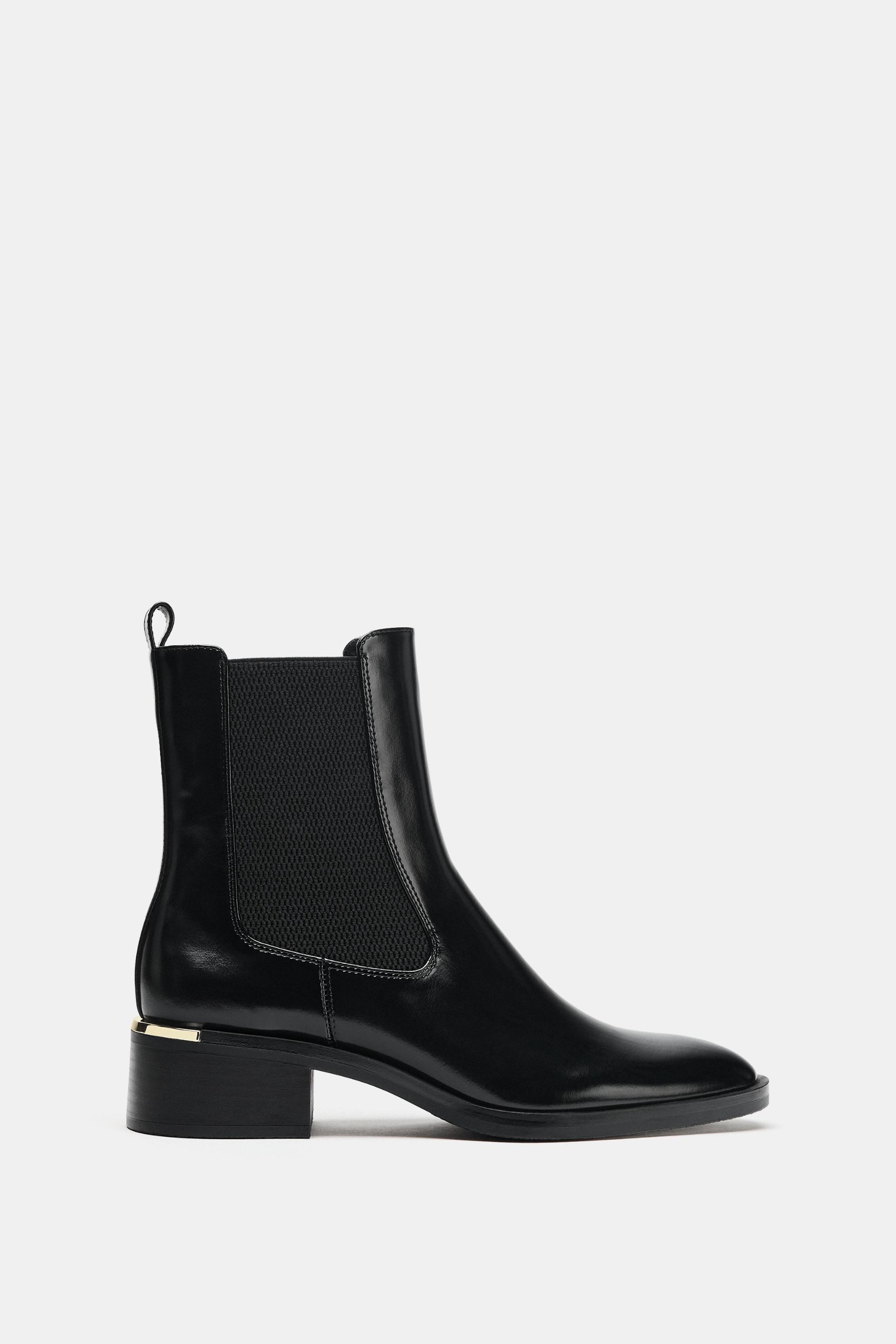 Metallic Detail Block Heel Ankle Boots - Black - 5