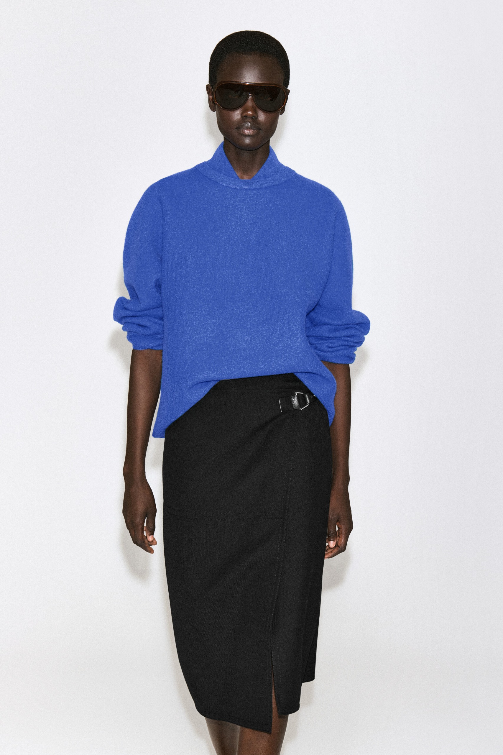 Layered-Collar Boiled Wool Sweater