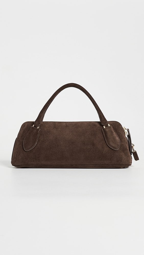 Lock Suede Top Handle Shoulder Bag - Dark Cocoa