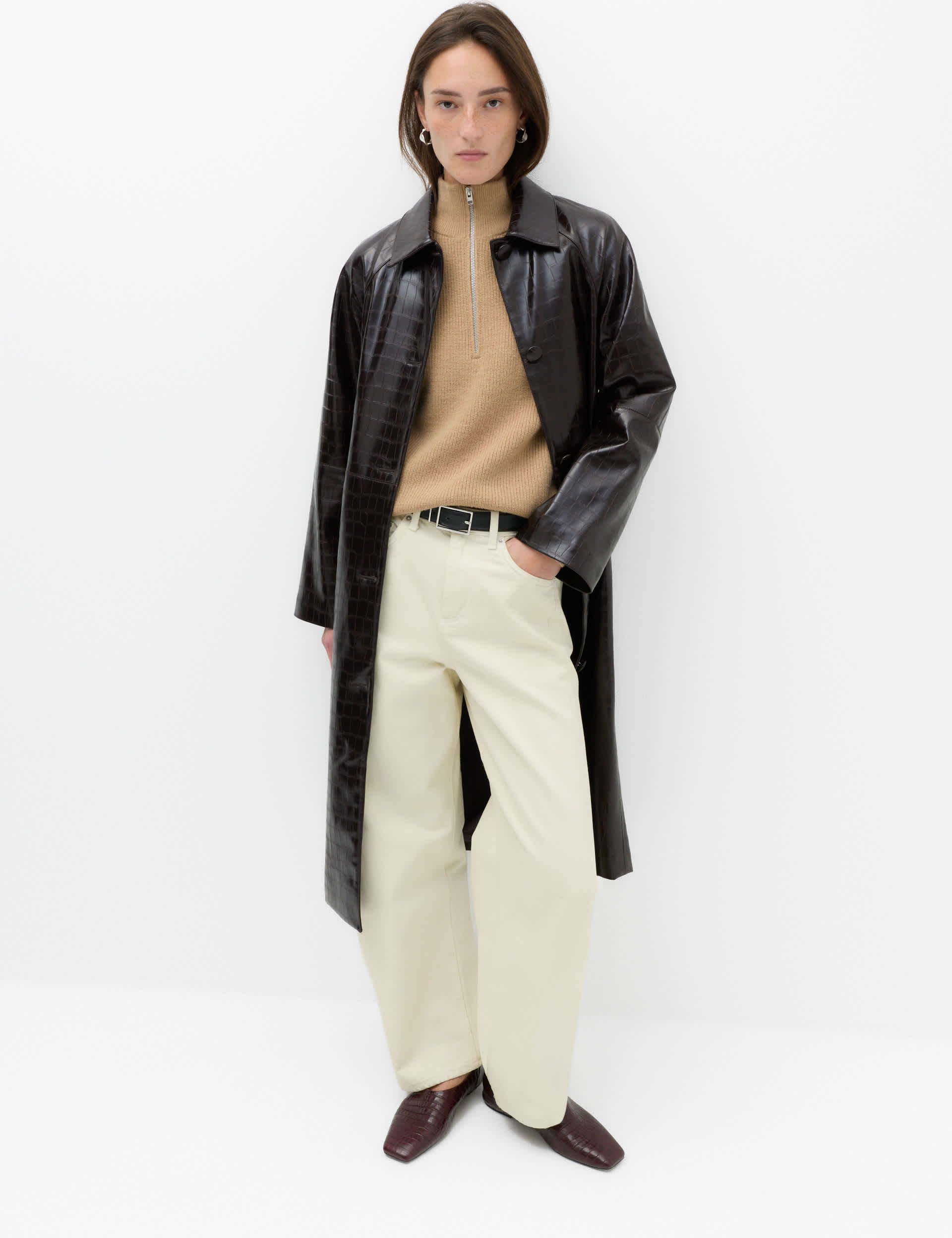 Wool Blend Textured Funnel Neck Half Zip Jumper