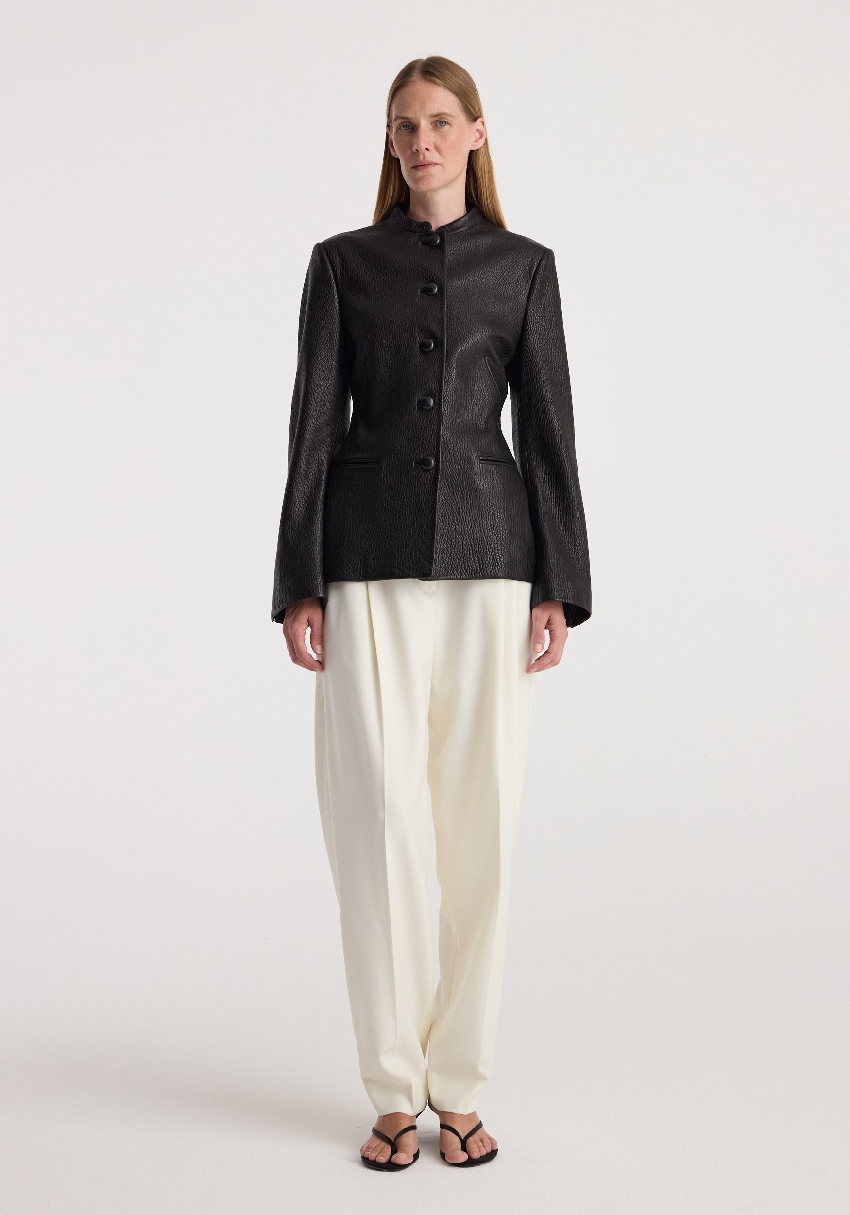 Shaped Grain Leather Jacket | Black