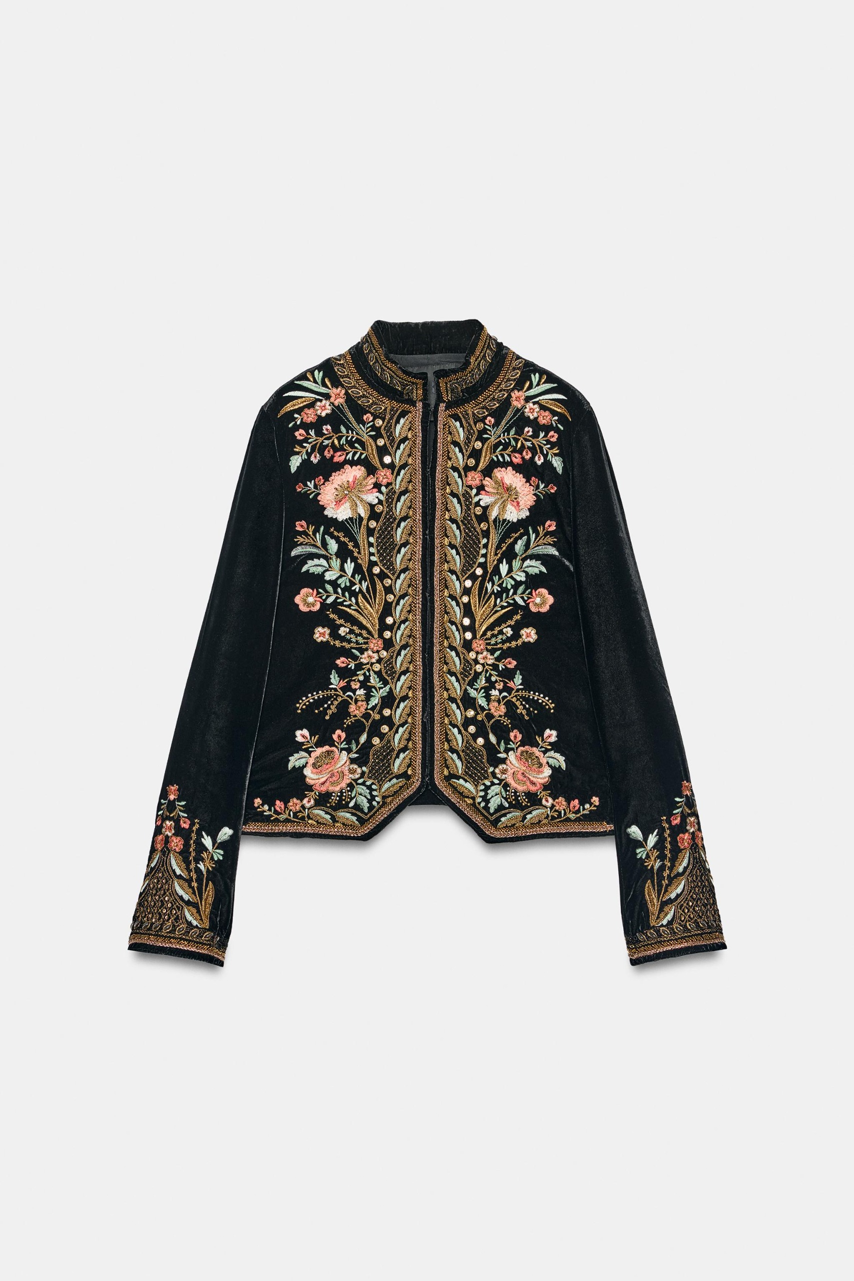 Zw Collection Embroidered Velvet Jacket - Black - Xs