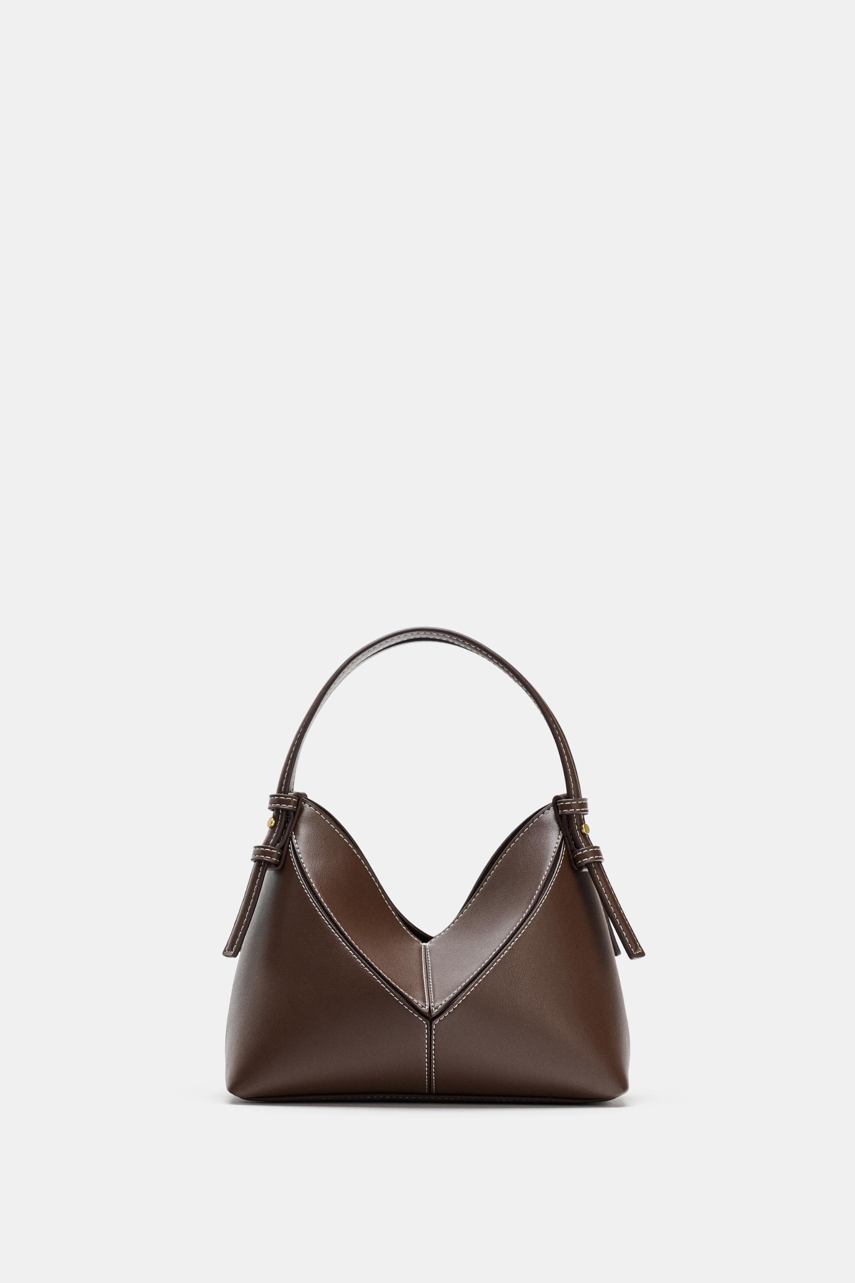 Mini Bucket Bag With Topstitching - Chocolate - One Size Only