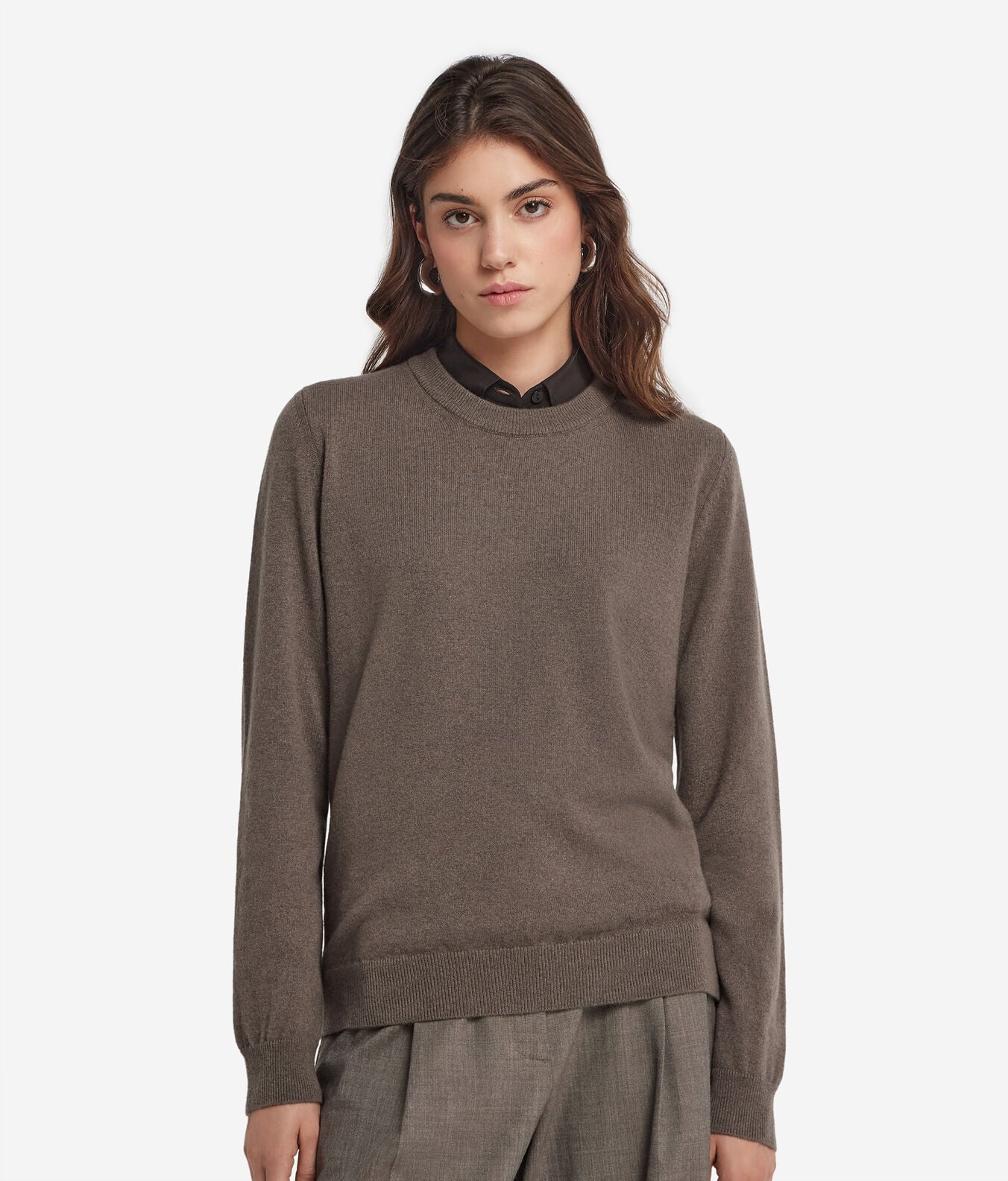 Falconeri Ultrasoft Cashmere Long Sleeved Crewneck Sweater in brown