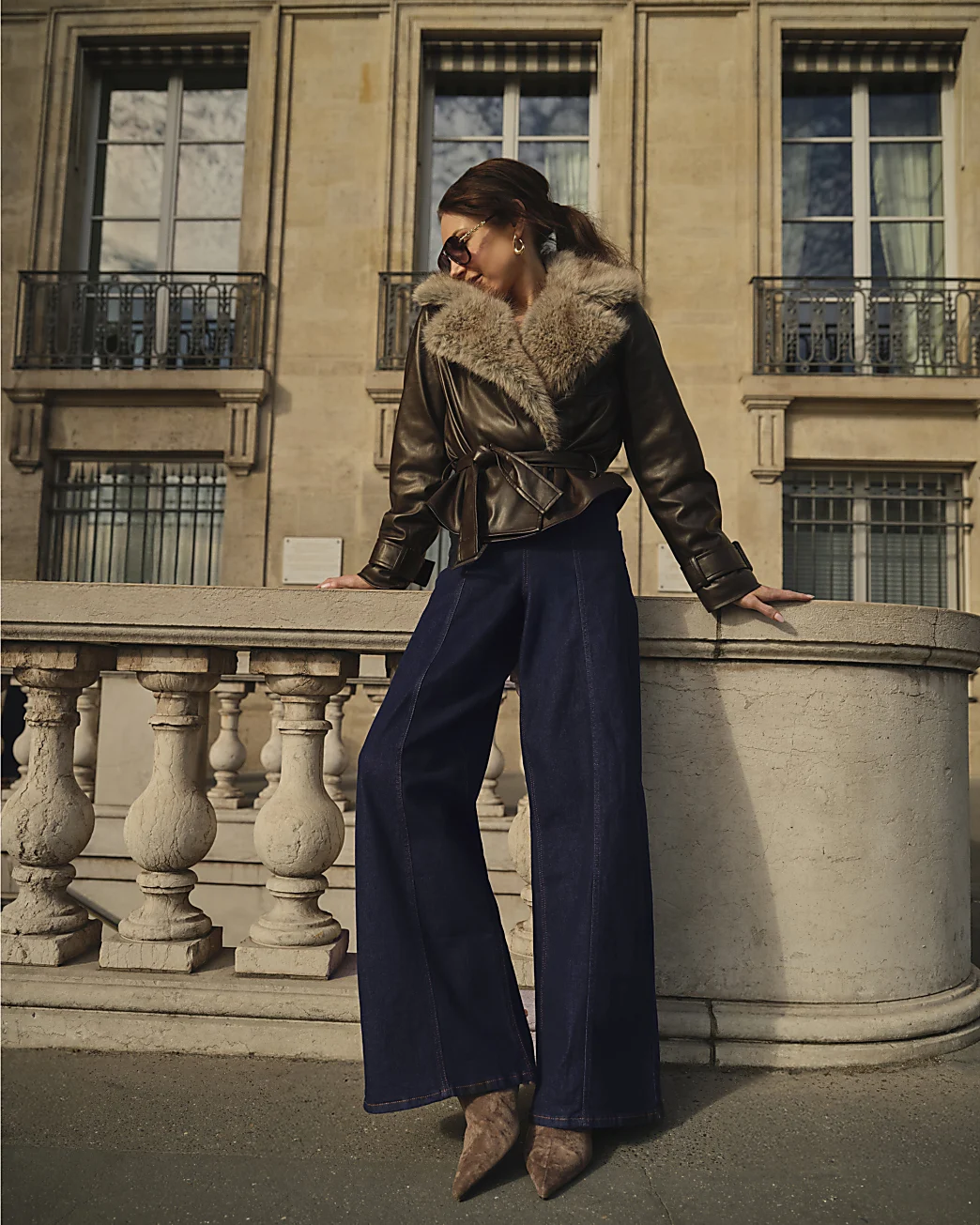 River Island, Blue Pull-On Sculpt Stretch Palazzo Jeans