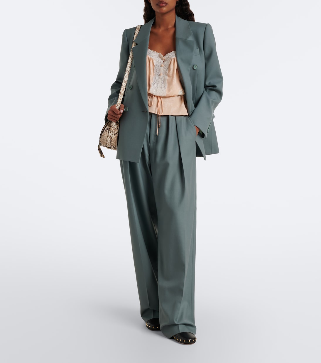 Pleated Virgin Wool Straight Pants