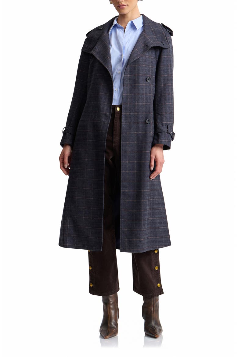 Plaid Relaxed Belted Funnel Neck Coat