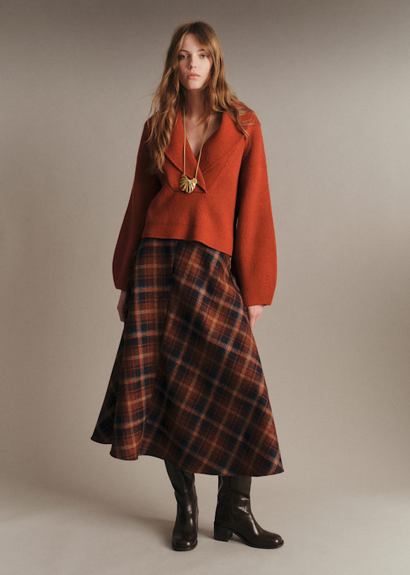 Orlane Skirt - Navy Sienna Check - Wool - S&eacute;zane
