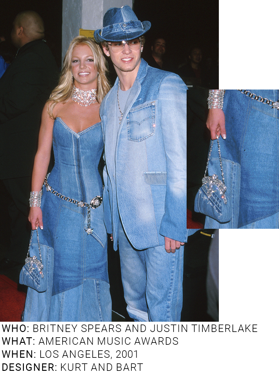 An image of Britney Spears and Justin Timberlake wearing an iconic denim outfit whilst at the 2001 AMAs.