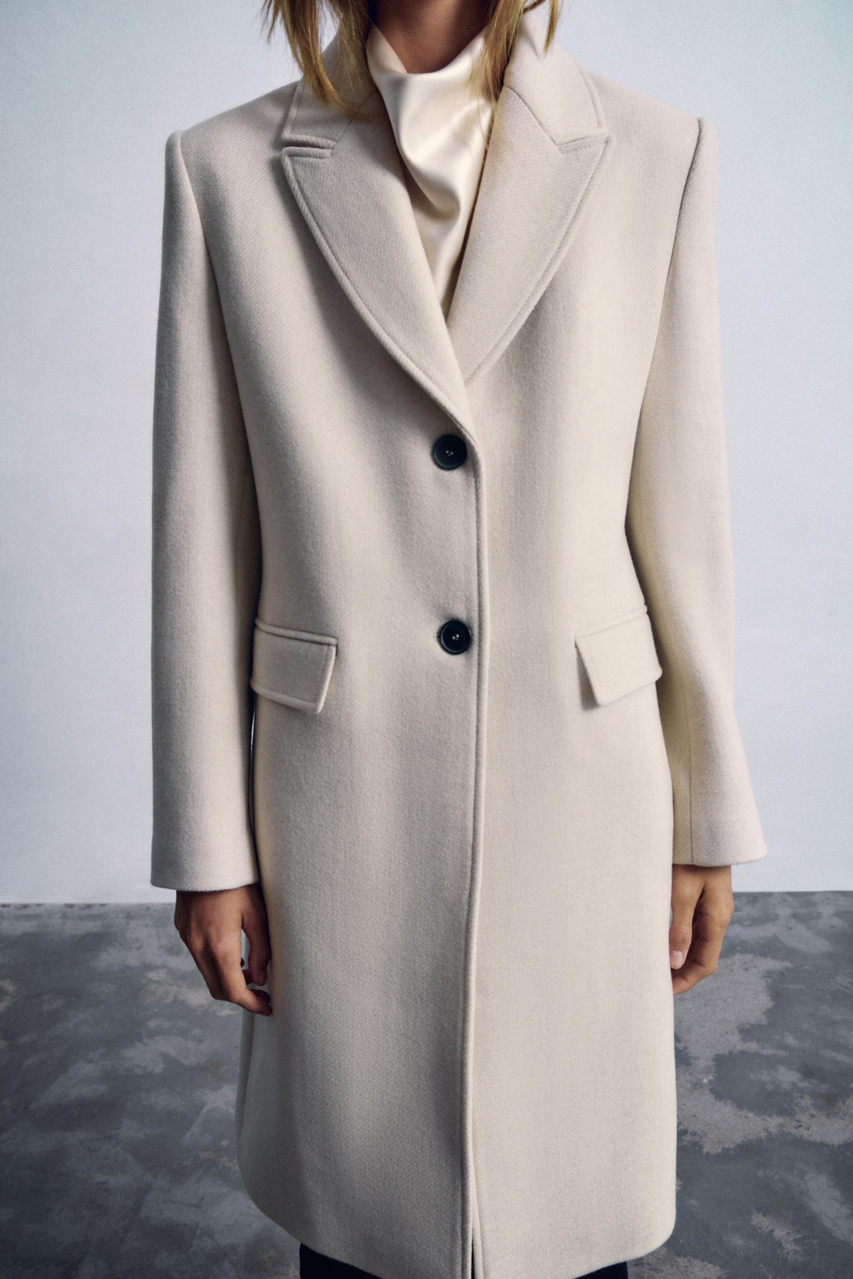 ZARA Shoulder Pad Coat - Beige - Xs