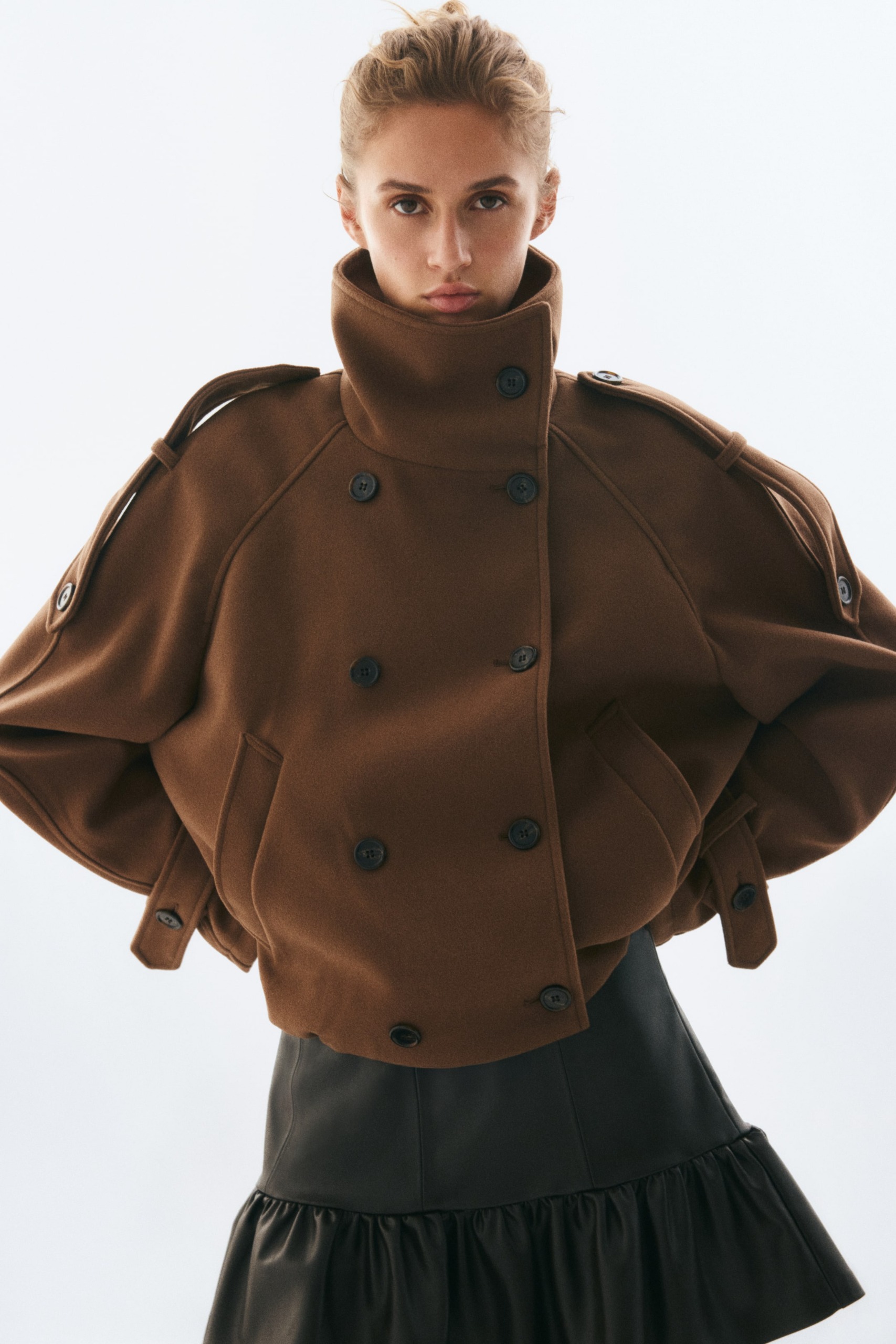 Double-Breasted Funnel-Collar Jacket