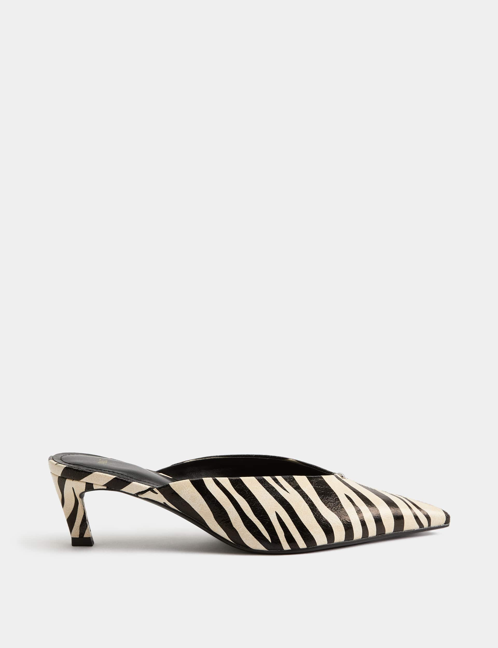 Zebra Print Kitten Heel Pointed Mules