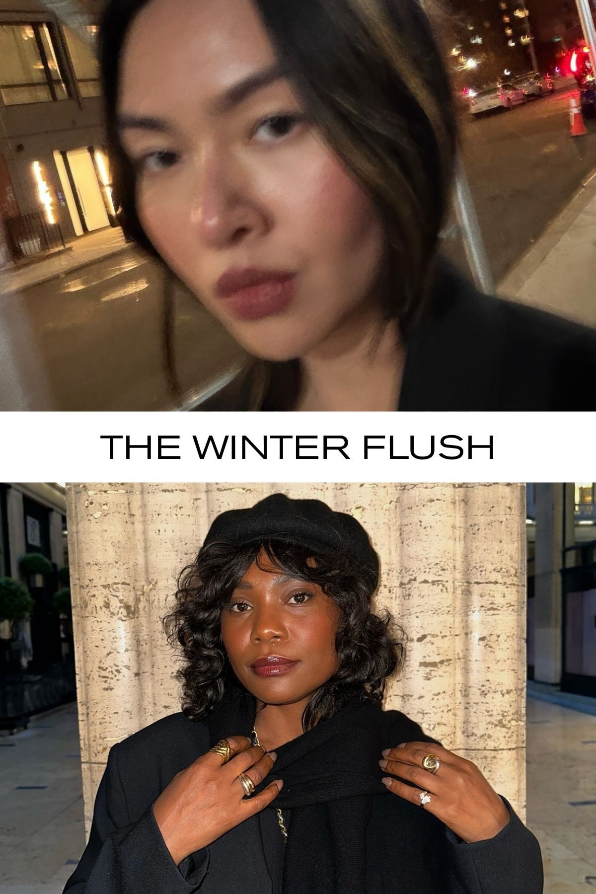 A collage of creators @mimixn and @frannfyne wearing blusher with the text