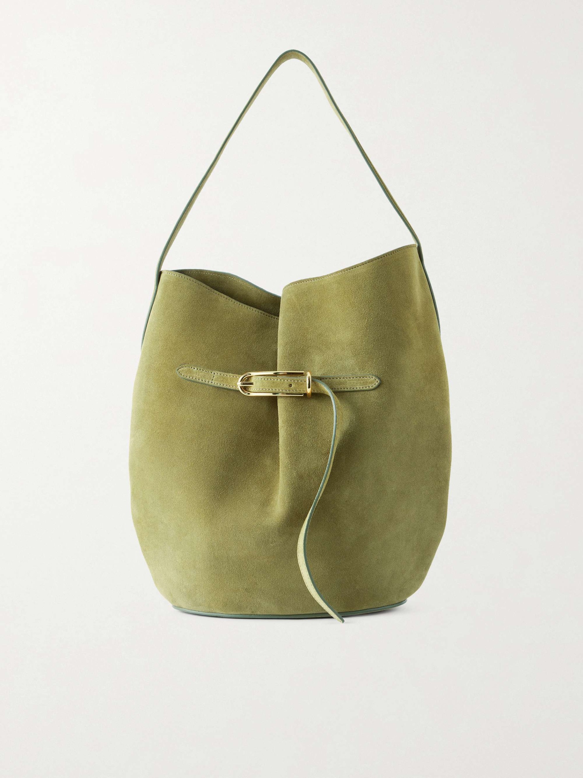 Belted Bucket Suede Shoulder Bag