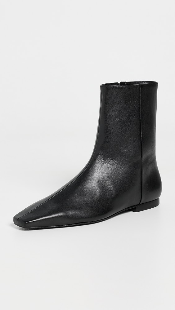 Remy Leather Flat Ankle Boots - Black Leather