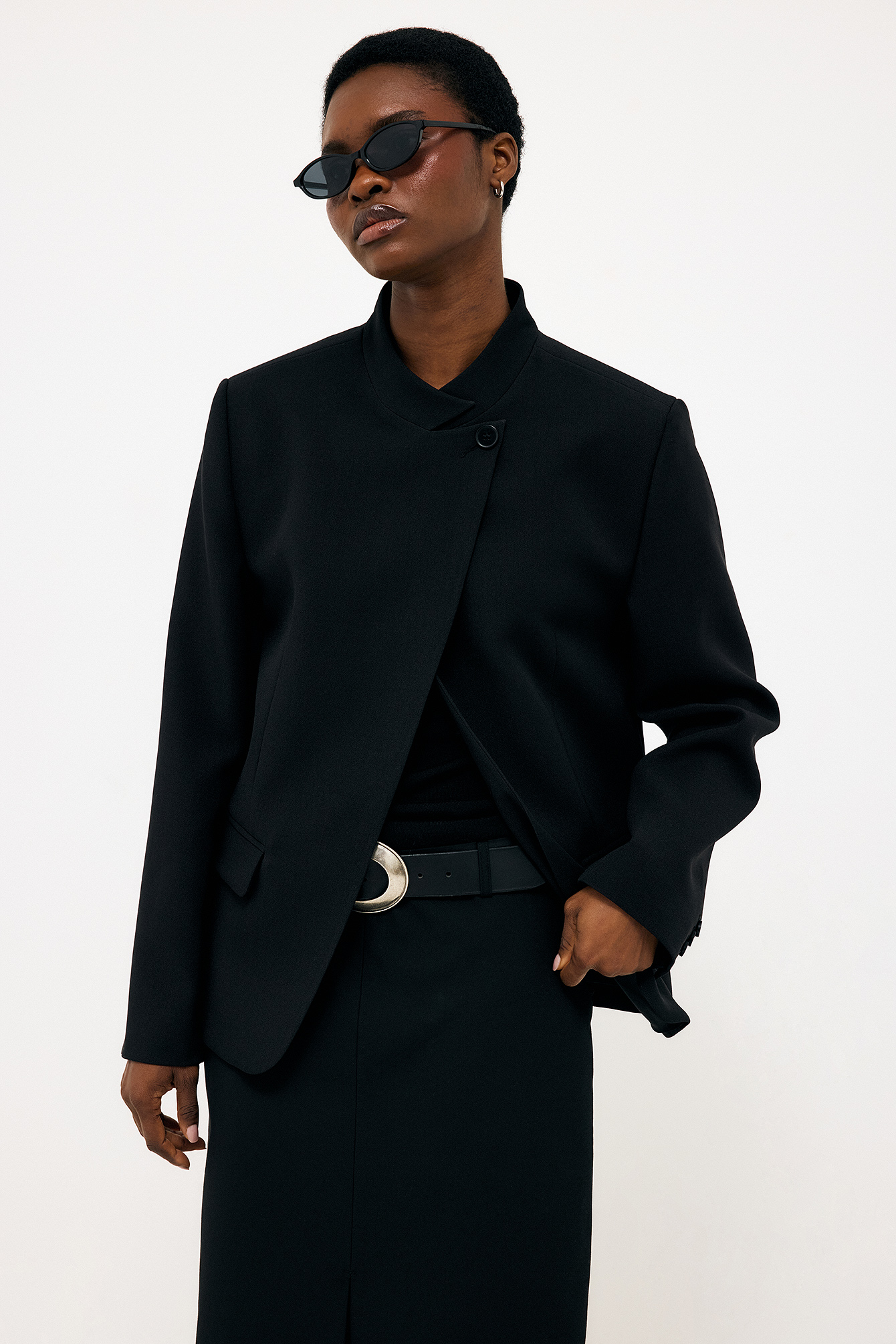 One Button High Neck Blazer