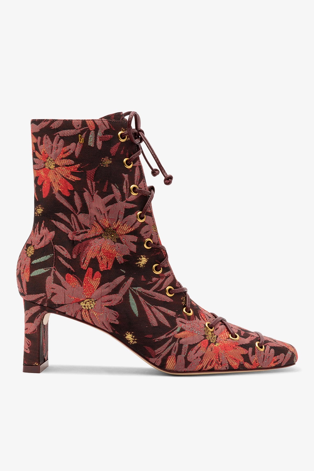 Larroud&eacute; X Markarian Alexis Boot in Floral Embroidery Burgundy Fabric