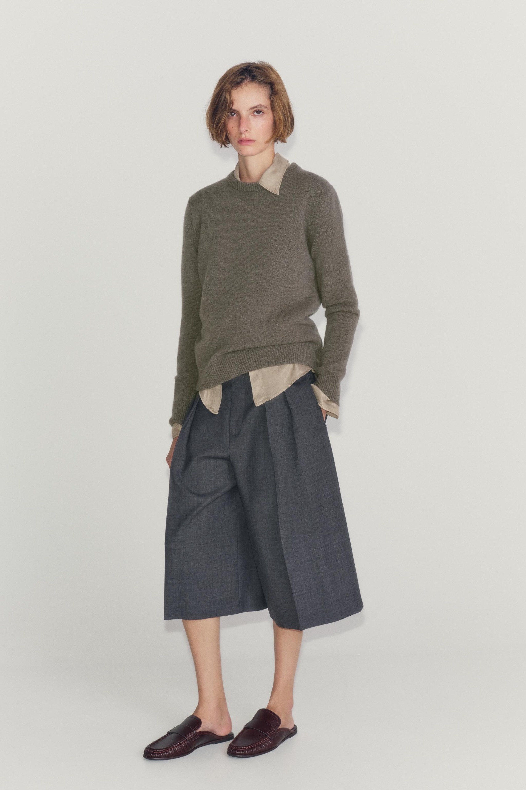 Cashmere Wool Plain Jumper - Cement - S