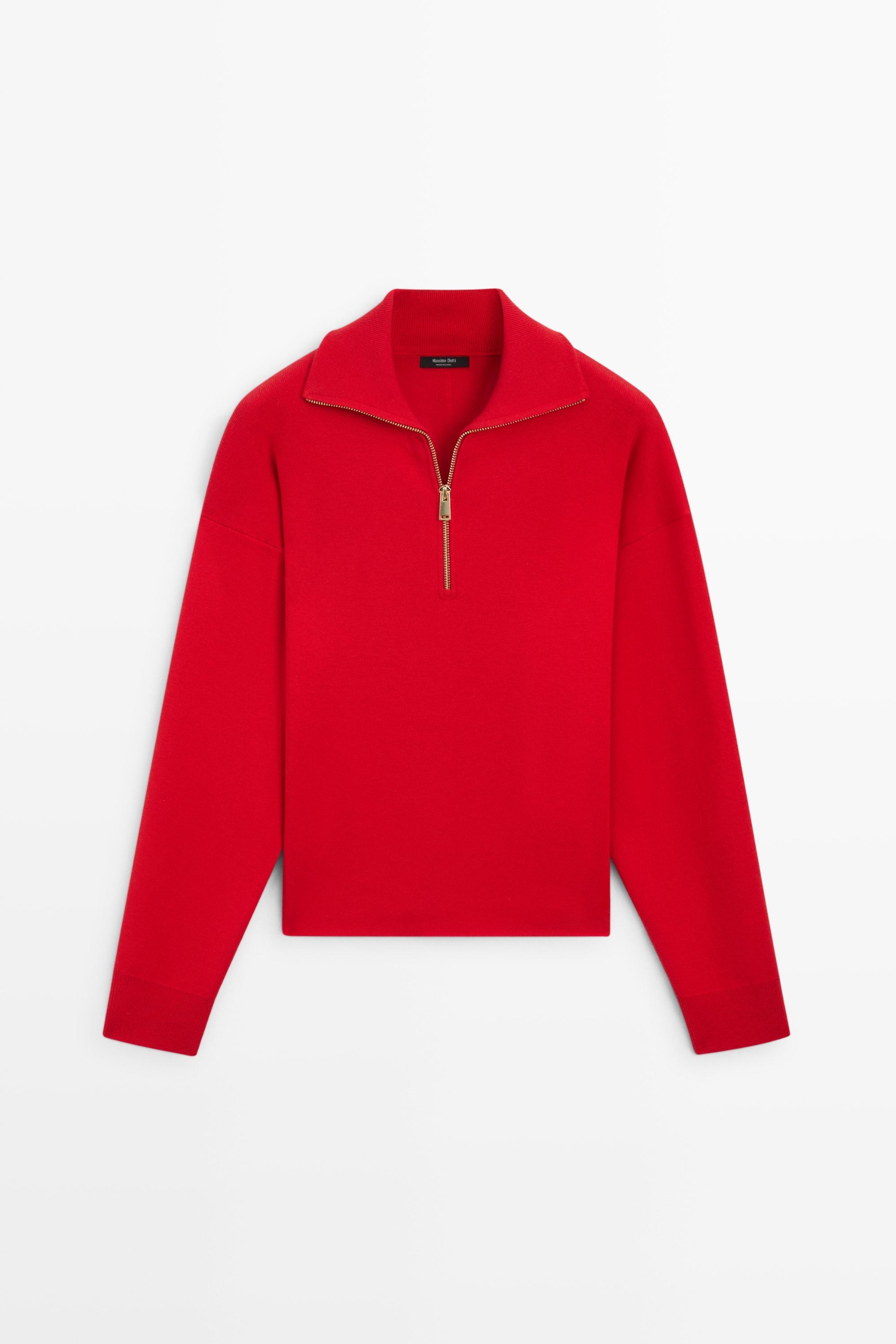 Massimo Dutti, Cotton Knit Polo Sweater With Quarter-Zip Collar