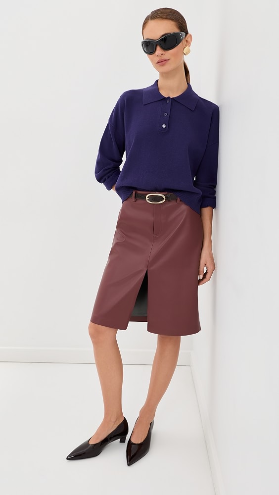 Mae Knee Length Faux Leather Skirt - Oxblood