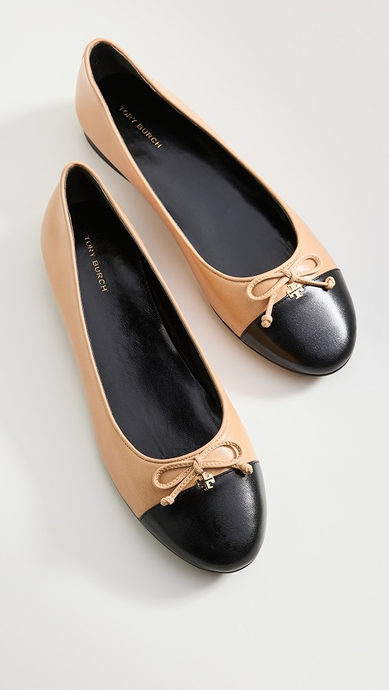 Cap Toe Ballet Flats - Ginger Shortbread/black