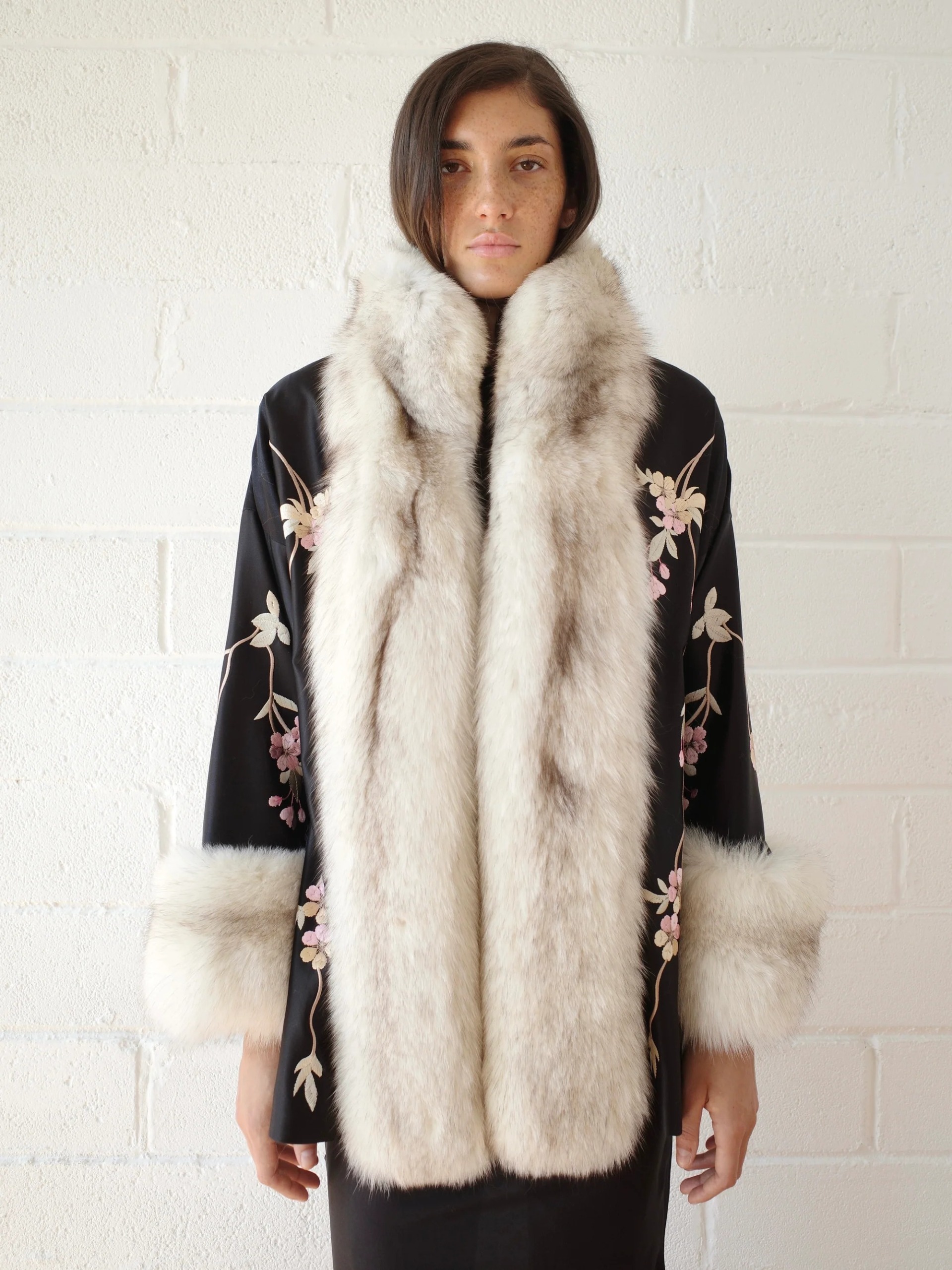 Conner Ives, The Demi Couture Reconstituted Vintage Fur and Silk Robe - Black