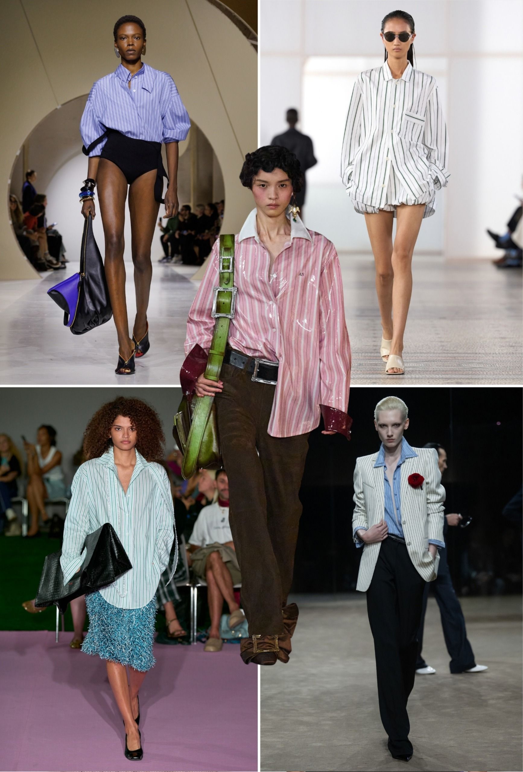 Collage of runway models showing the striped shirt trend during paris fashion week spring summer 2027