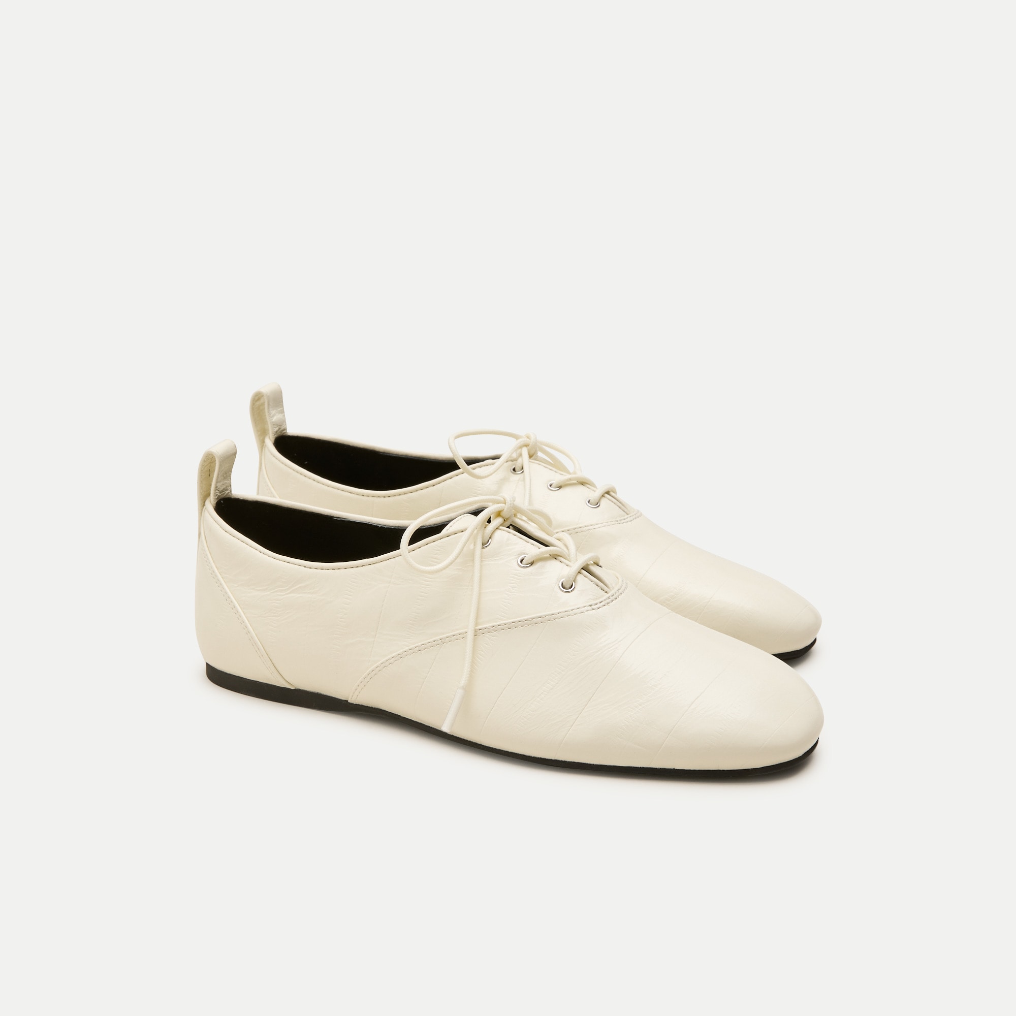 J.Crew, Verona Lace-Up Flats in Eel-Embossed Leather