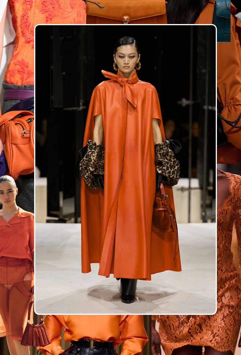 Jewel tone fashion trend 2026: orange runway
