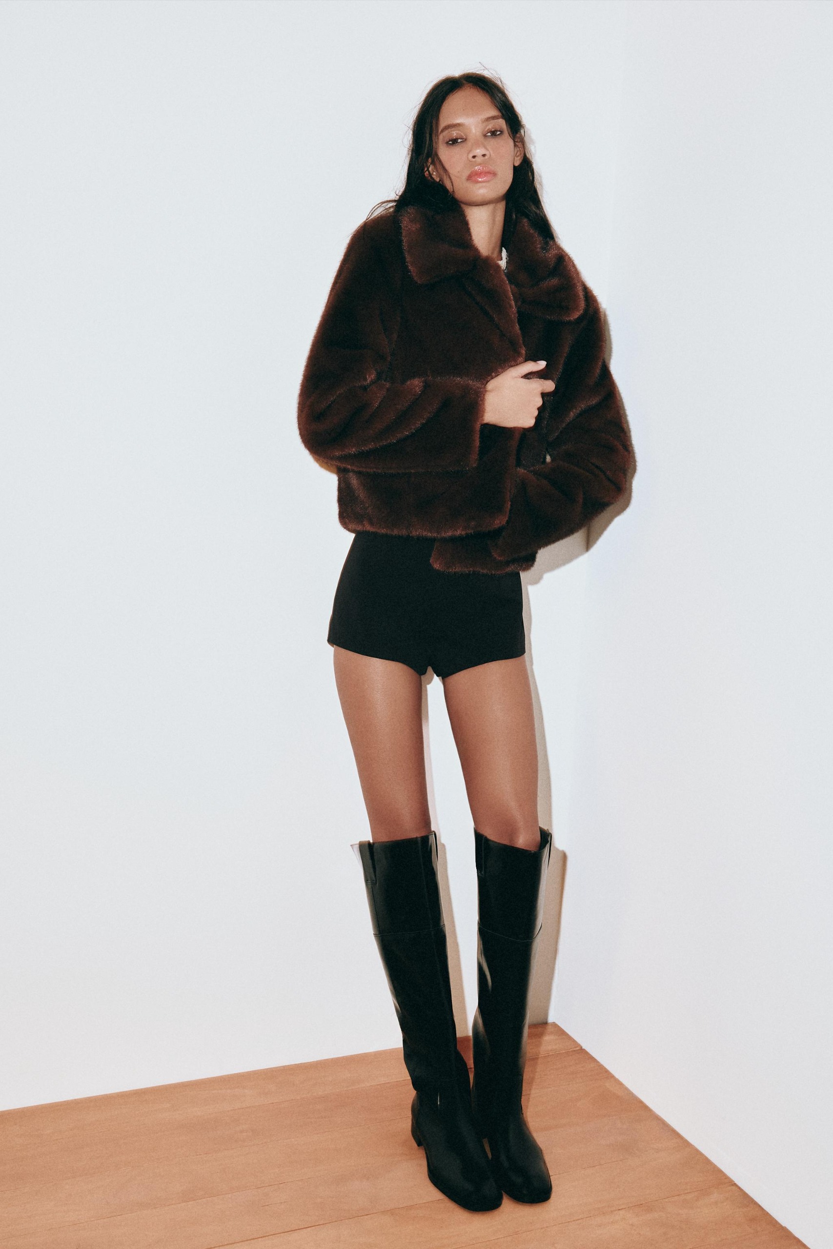 ZARA, Short Faux Fur Coat - Grey - Xs