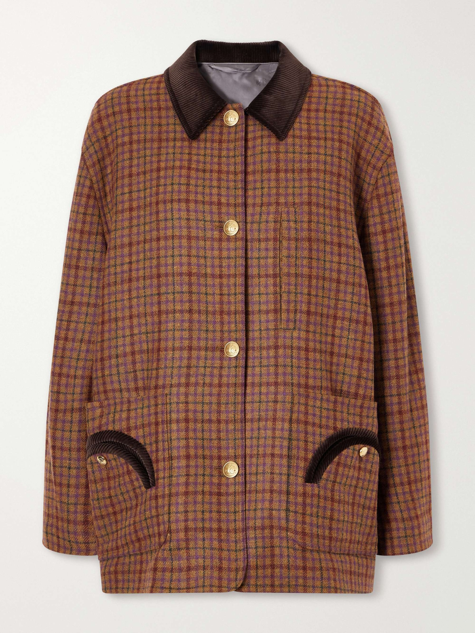 Clelia Corduroy-Trimmed Checked Wool Jacket