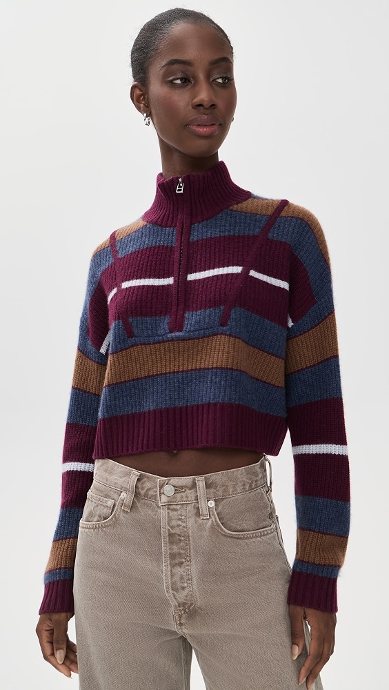 Cropped Hampton Cashmere Sweater - Monaco Stripe