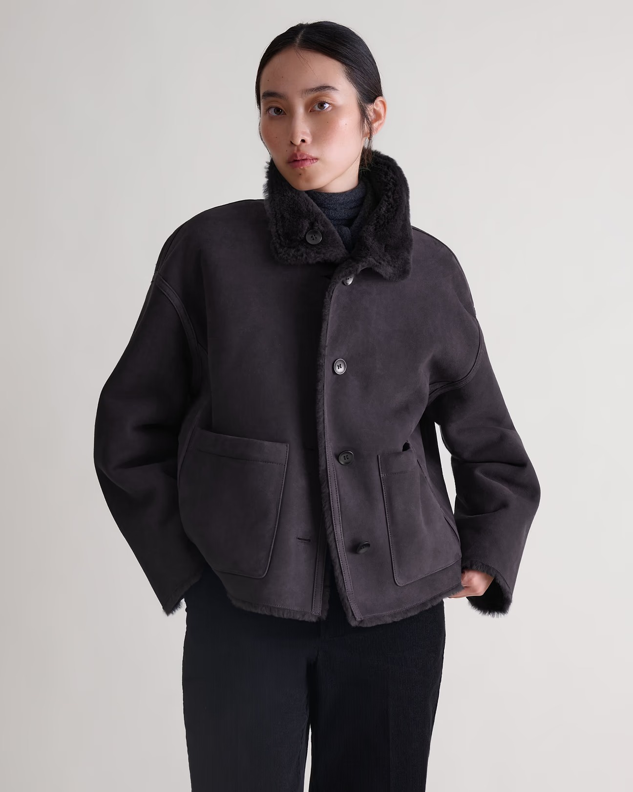 Rise & Fall, Women's Reversible Shearling Funnel Neck Jacket