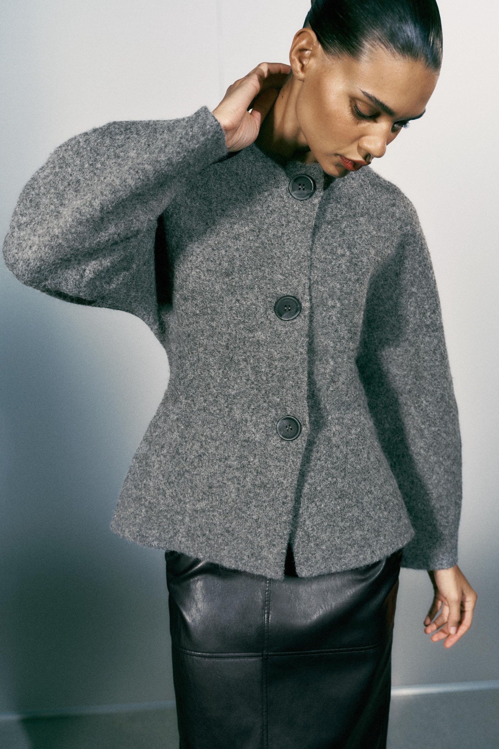 Fitted Knit Jacket - Grey - S