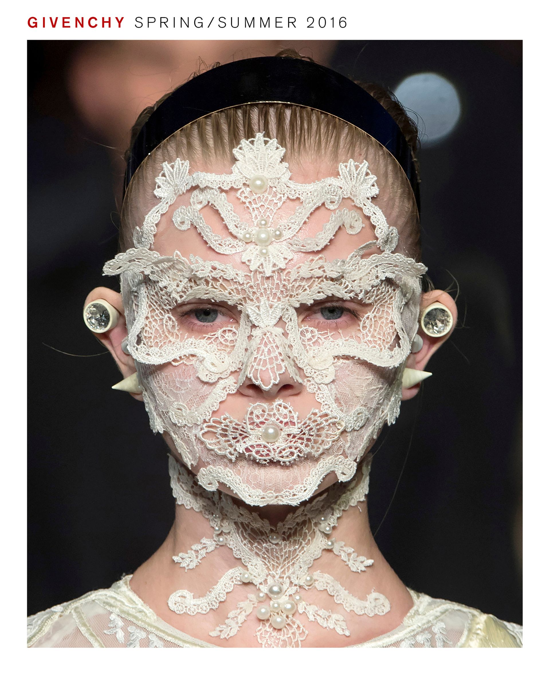 Model wearing Pat McGrath makeup look for Givenchy spring/summer 2016 show.