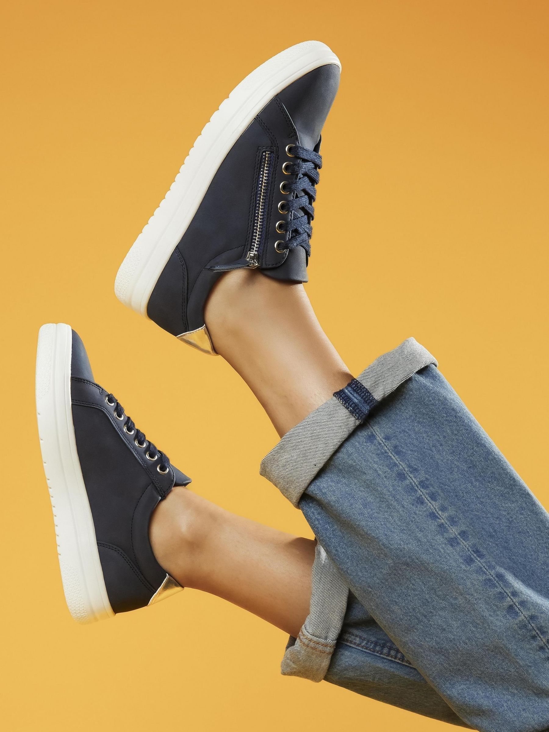 Pavers Navy Blue Chunky Platform Trainers - Size 3 Eu 36