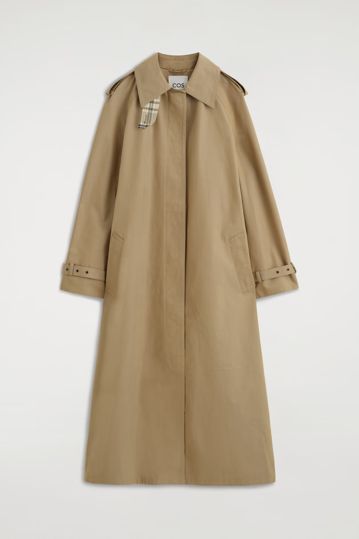 COS, Check-Detail Belted Cotton Trench Coat
