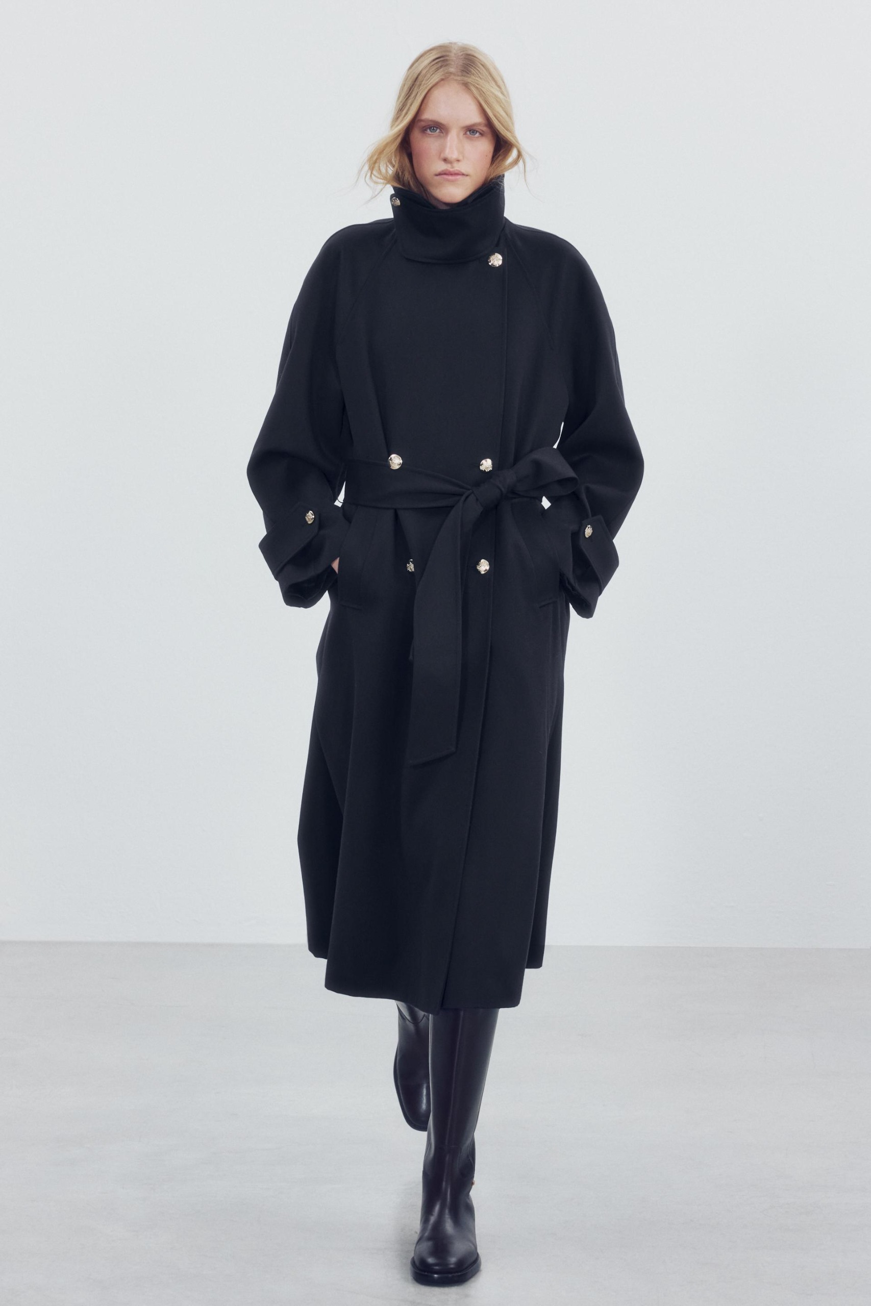 Zw Collection Long Trench Coat - Dark Navy - Xs