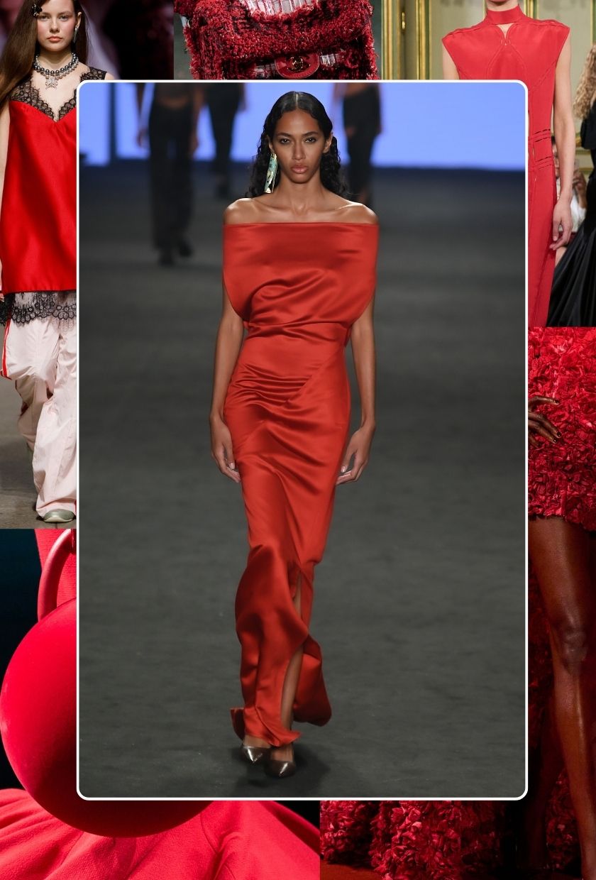 Jewel tone fashion trend 2026: red runway