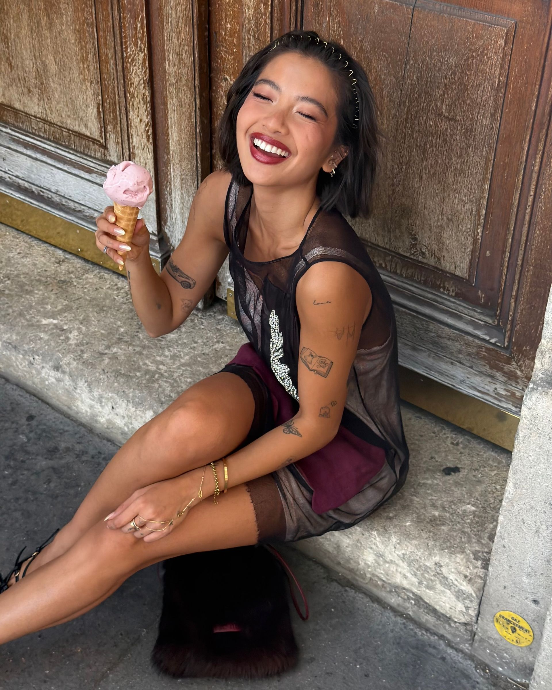 photos of fashion influencer Steph Hui getting ready and attending the Miu Miu spring/summer 2027 show during Paris Fashion Week